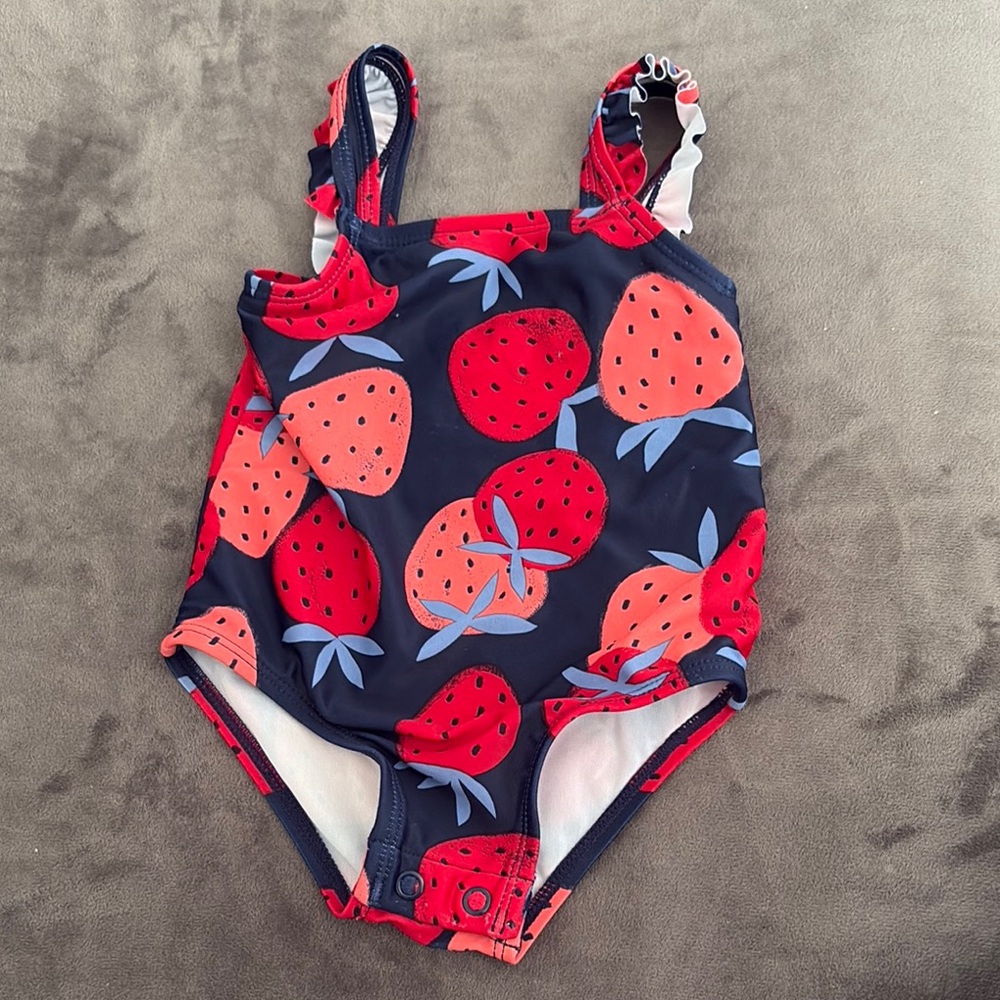 Carters Strawberry Print Kids Swimsuit - Navy and Red size 6 months